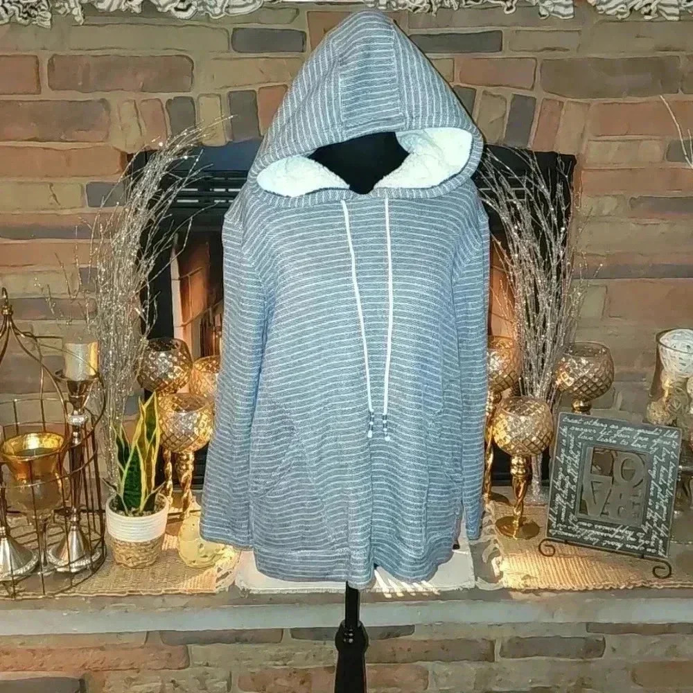 J. Jill Blue and White Striped Hoodie